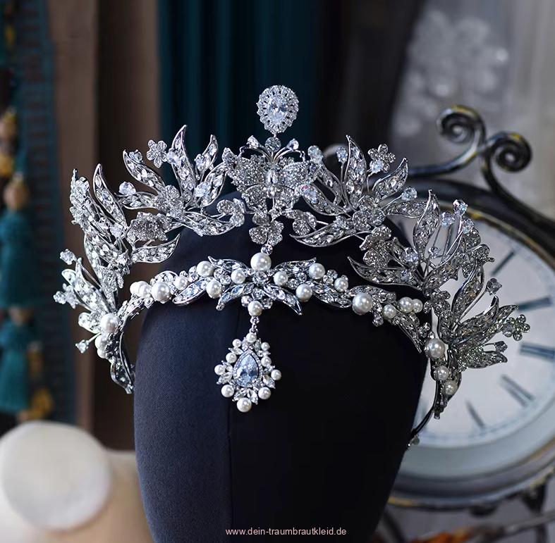 Oversize Zirkon Perlen Braut Tiara Diadem&nbsp;Elikapeka