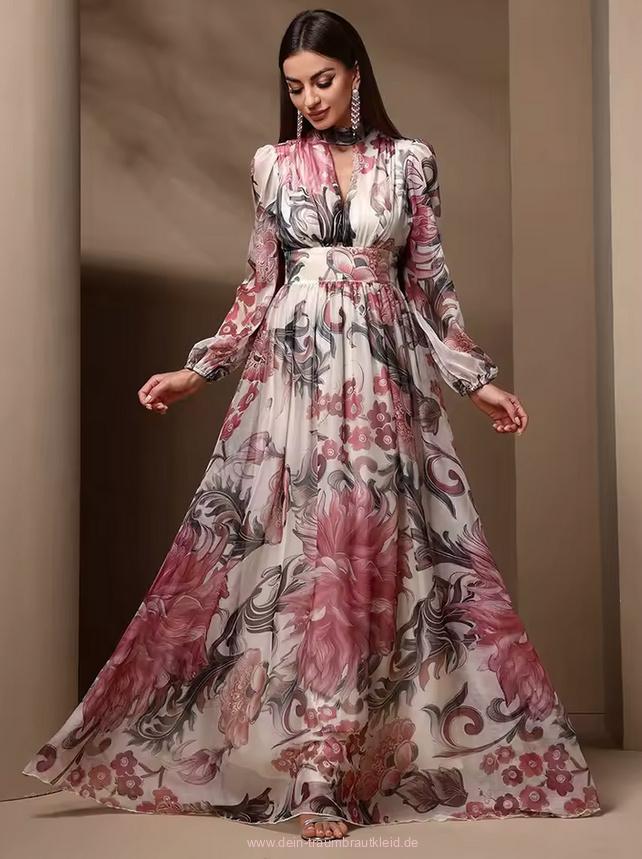 A Linie Chiffon Kleid Cataleya Elegant für Hochzeitsgäste mit&nbsp;Blumenmuster