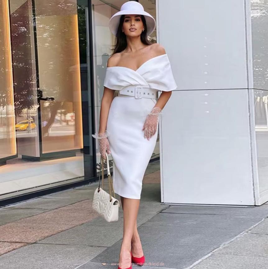 Schulterfreies Bleistift Standesamtkleid Gwendolin&nbsp;Wadenlang