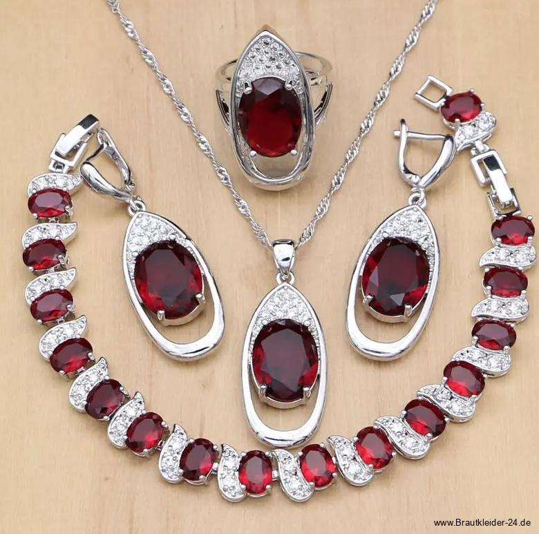 925 Silber Zirkon Kristall Brautschmuck Set Lynn Halskette Ohrringe Armband und&nbsp;Ring