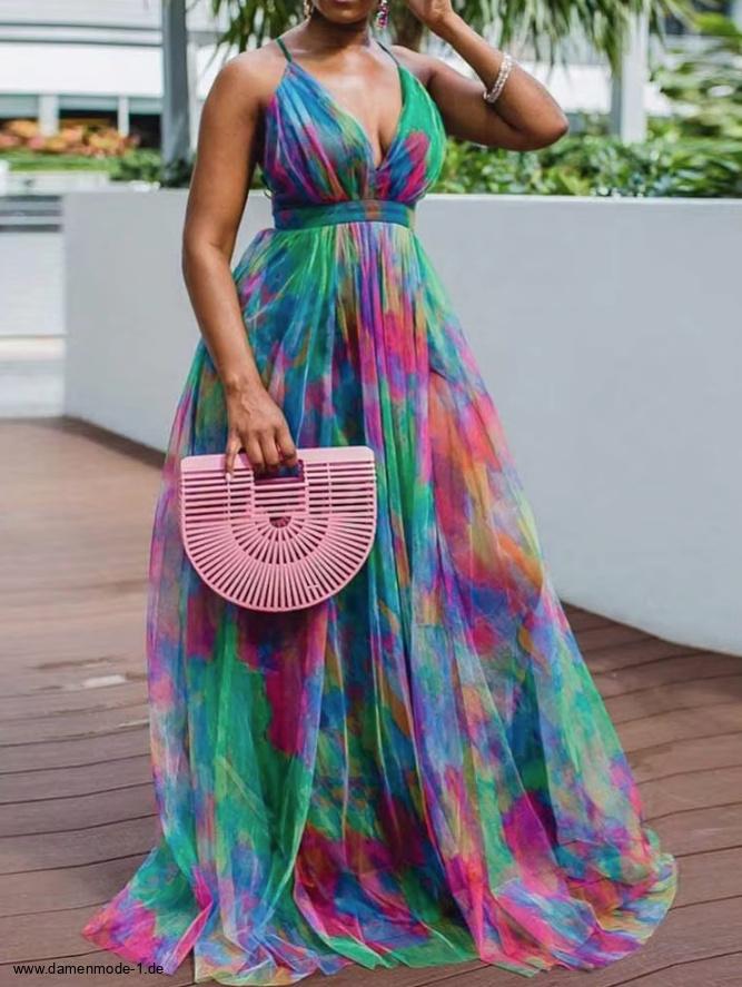 Langes Maxi Sommerkleid Carmina mit Spaghettiträger&nbsp;Bunt