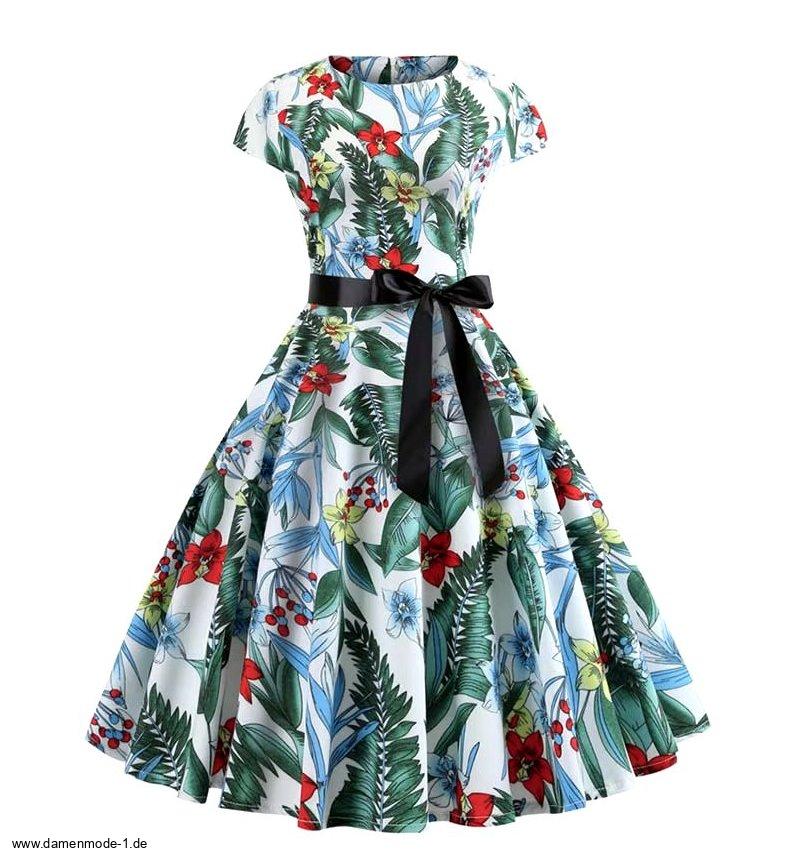 A Linie Vintage 60er Rockabilly Kleid Cecilia Knielang mit&nbsp;Blumenmuster