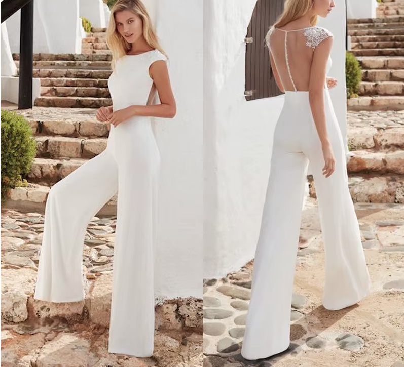 Clean Chick Braut Overall Einteiler Ärmellos Lang in&nbsp;Weiß