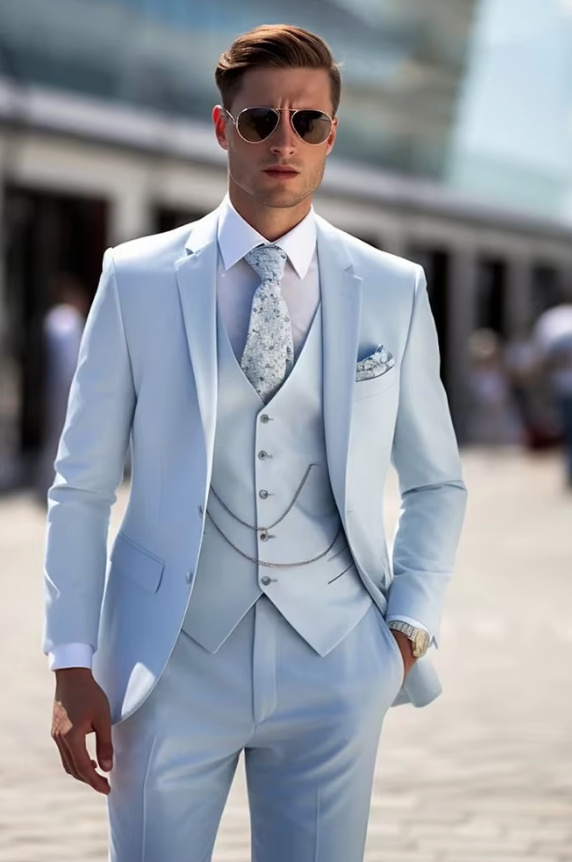 Eleganter Hochzeitsanzug Adrian für den Bräutigam in Himmelblau Dreiteilig mit&nbsp;Weste