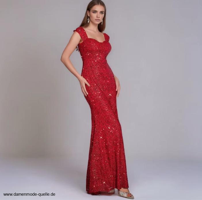 Fit and Flare Glitzer Abendkleid Arlene in Rot