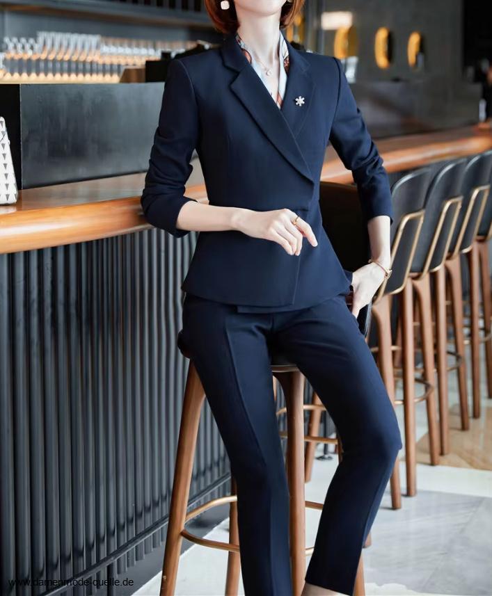 Eleganter Damen Hosenanzug Schmal Geschnitten in Marine&nbsp;Blau