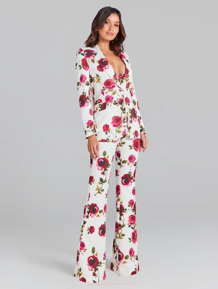 Sexy Damen Hosenanzug für Gäste in Weiß mit Rosen&nbsp;Dreiteilig