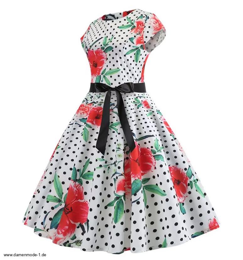 A Linie Vintage 60er Rockabilly Kleid Christel Knielang mit&nbsp;Blumenmuster