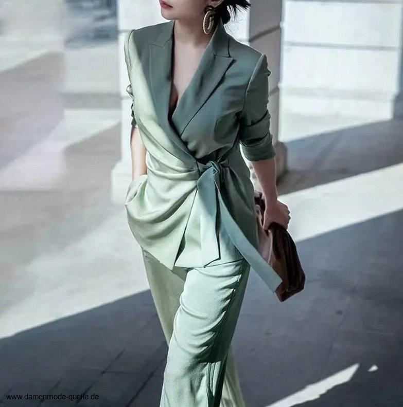 Damen Hosenanzug Elegant mit Wickel Blazer in&nbsp;Hellgrün