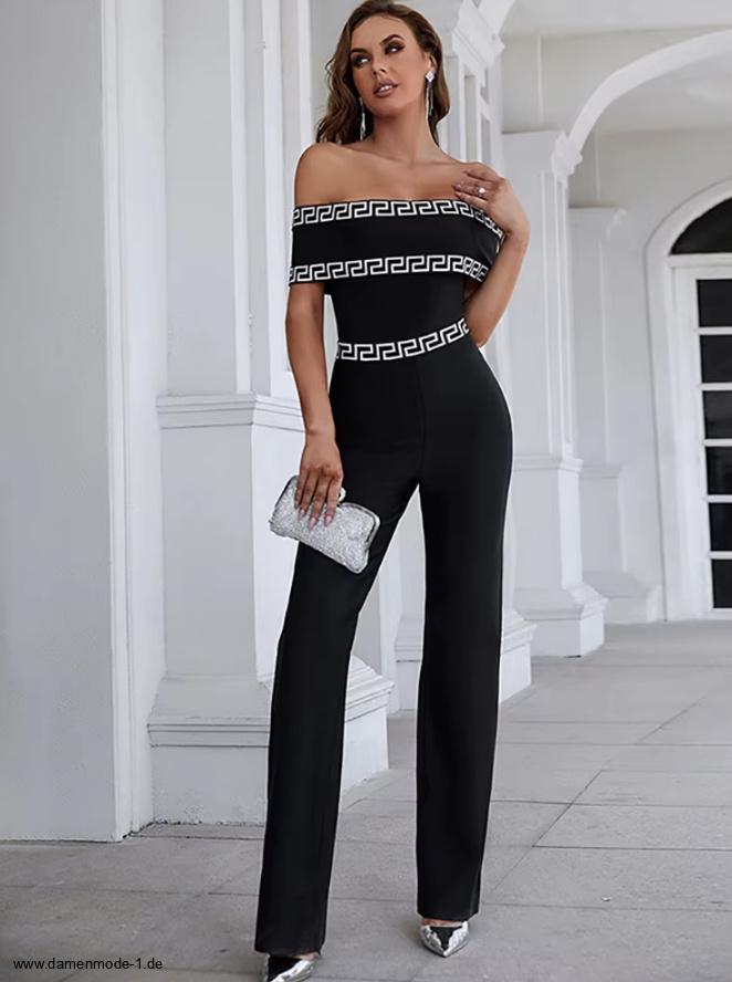 Bleistift Etui Damen Overall One-Piece Schulterfrei Elegant in&nbsp;Schwarz