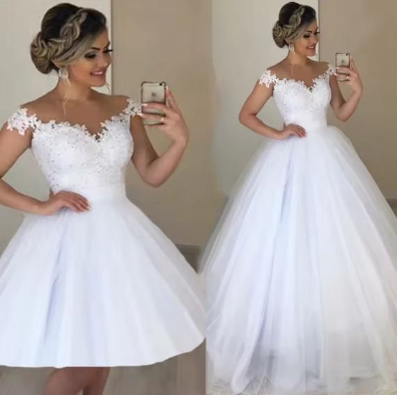 2 in 1 Brautkleid Iekika mit Tüll Rock Kurz und&nbsp;Lang