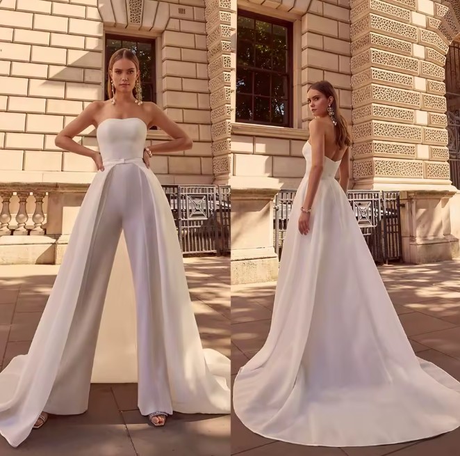 A Linie 2in1 Braut Overall Einteiler für den Standesamt Ilona Schleppe&nbsp;Abnehmbar