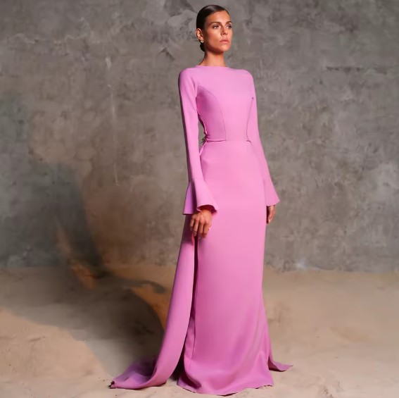 A Linie Langarm Abendkleid Eila in Rosa mit&nbsp;Schärpe