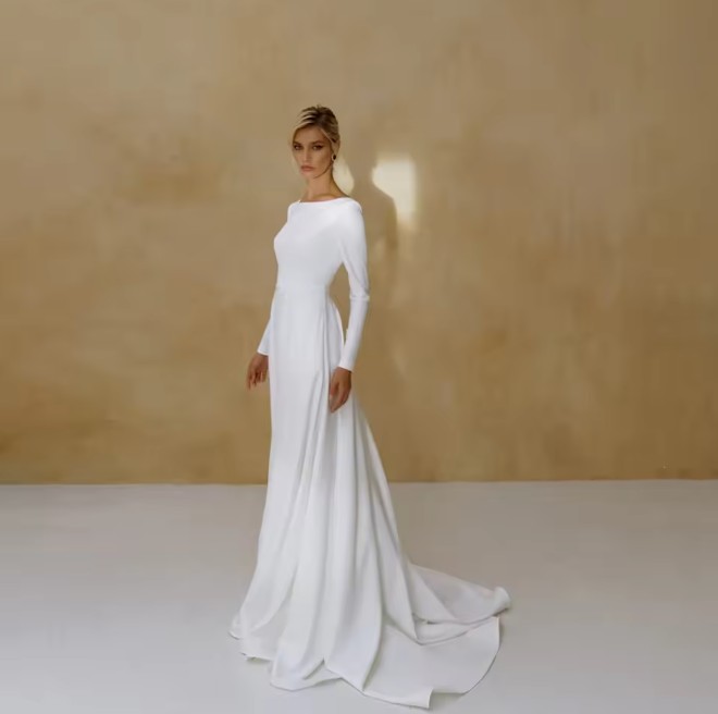 A Linie Langarm Clean Chic Brautkleid Elina mit Rückenausschnitt