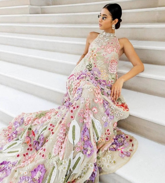 Ärmelloses A-Linie Brautkleid Bodenlang mit&nbsp;3D-Blumenperlen