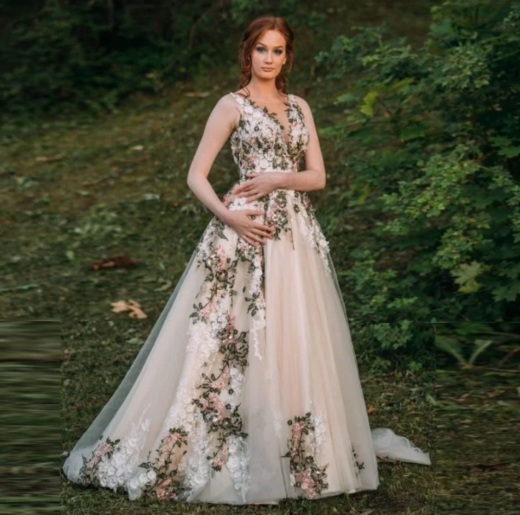 Ärmelloses A-Linie Brautkleid Jona mit Bunte Blumen&nbsp;Stickereien