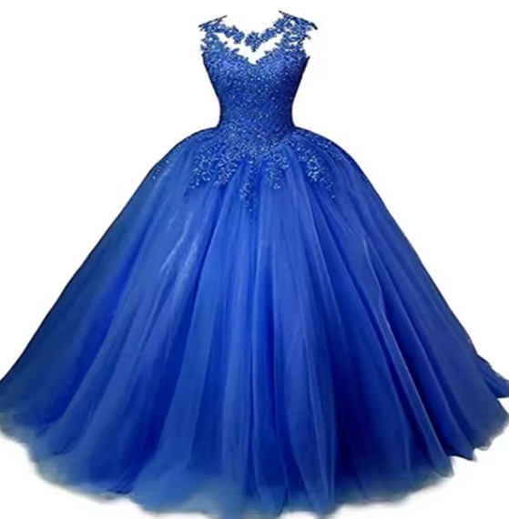 Ärmelloses Ballkleid Estefania mit Spitze und Illusion Ausschnitt in&nbsp;Blau