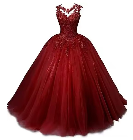 Ärmelloses Ballkleid Estefania mit Spitze und Illusion Ausschnitt in&nbsp;Weinrot