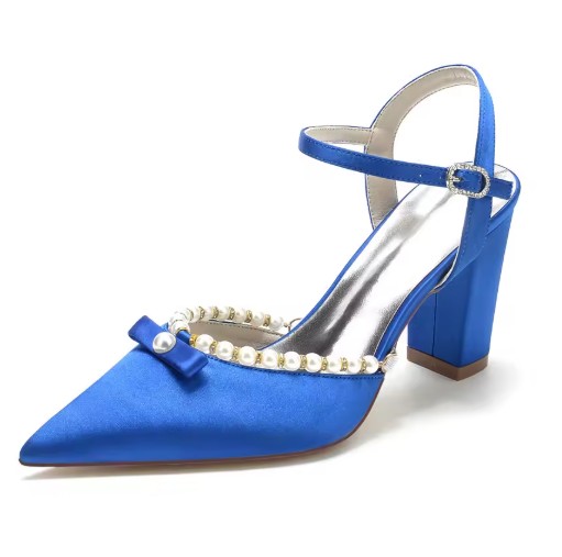 Blockabsatz Satin Perlen Brautschuhe Elna&nbsp;Blau