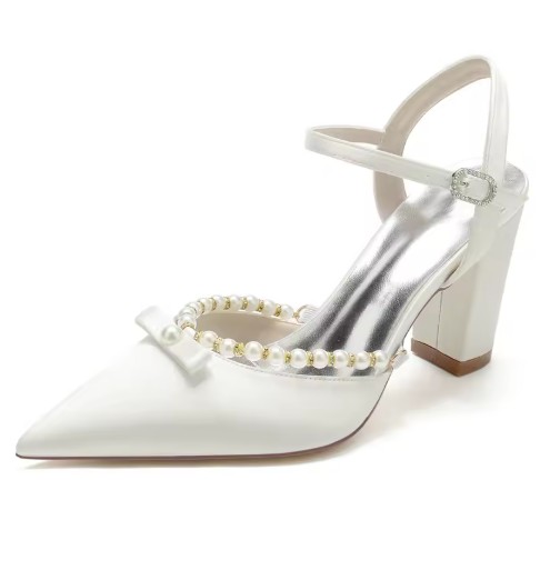 Blockabsatz Satin Perlen Brautschuhe Elna&nbsp;Elfenbein