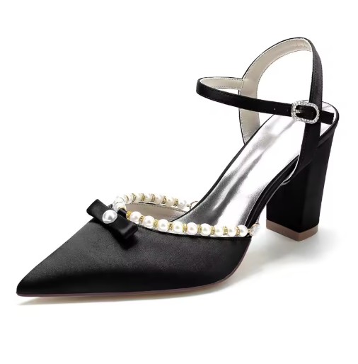 Blockabsatz Satin Perlen Brautschuhe Elna&nbsp;Schwarz