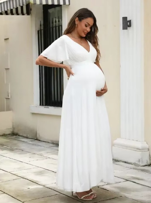 Chiffon A-Linie Standesamt Umstand-Brautkleid Lang in&nbsp;Weiß