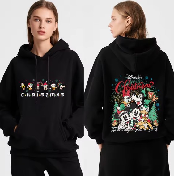 Disney Fleece-Kapuzenpullover für Damen mit Weihnachtsmotive Schwarz 
