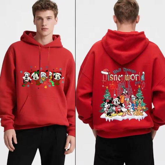 Disney Mickey & Friends Fleece Herren Weihnachtspullover Nr1 Rot