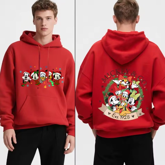 Disney Mickey & Friends Fleece Herren Weihnachtspullover Nr3 Rot