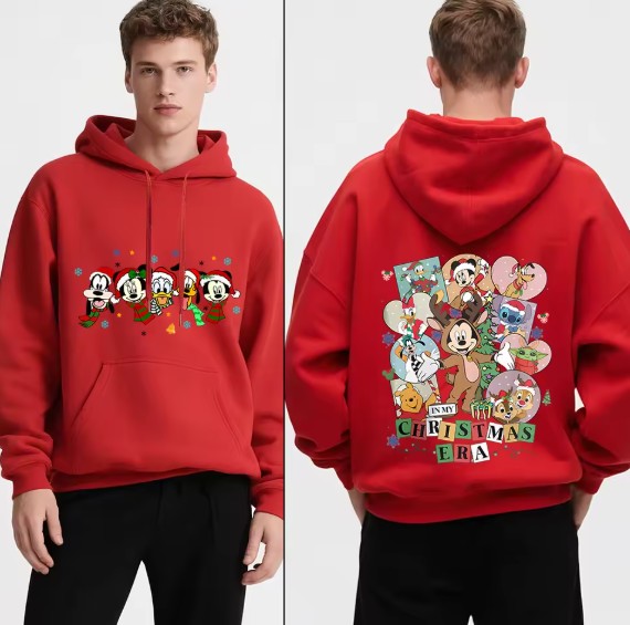 Disney Mickey & Friends Fleece Herren Weihnachtspullover Nr2 Rot