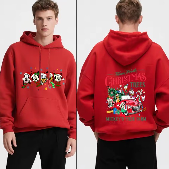 Disney Mickey & Friends Fleece Herren Weihnachtspullover Nr5 Rot