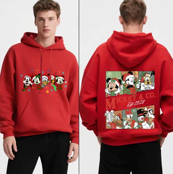 Disney Mickey & Friends Fleece Herren Weihnachtspullover Nr5 Rot
