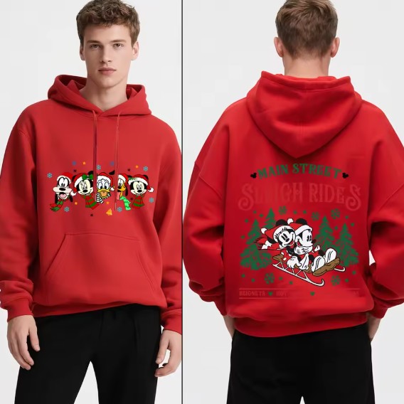 Disney Mickey & Friends Fleece Herren Weihnachtspullover Nr6 Rot