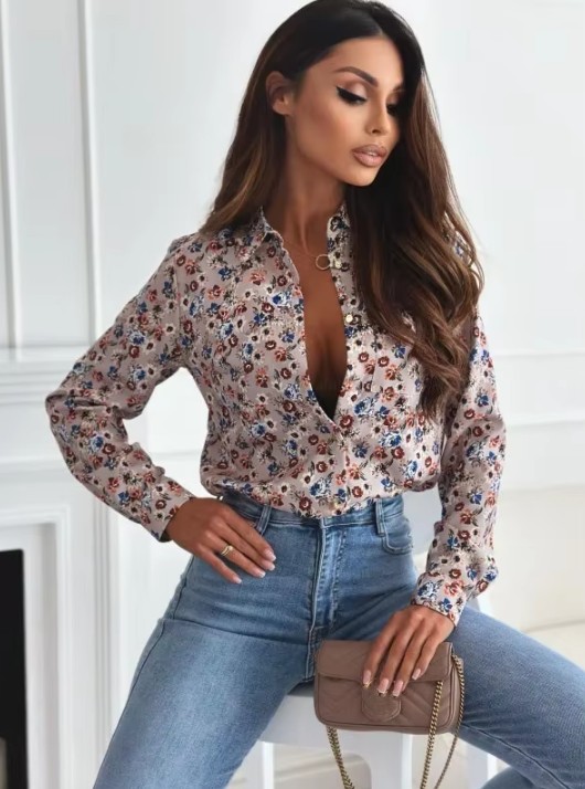Elegante Damen Bluse Emma mit Blumen Muster