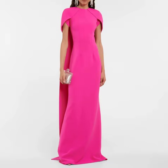 I Linie Brautkleid Bodenlang in Pink mit&nbsp;Cape