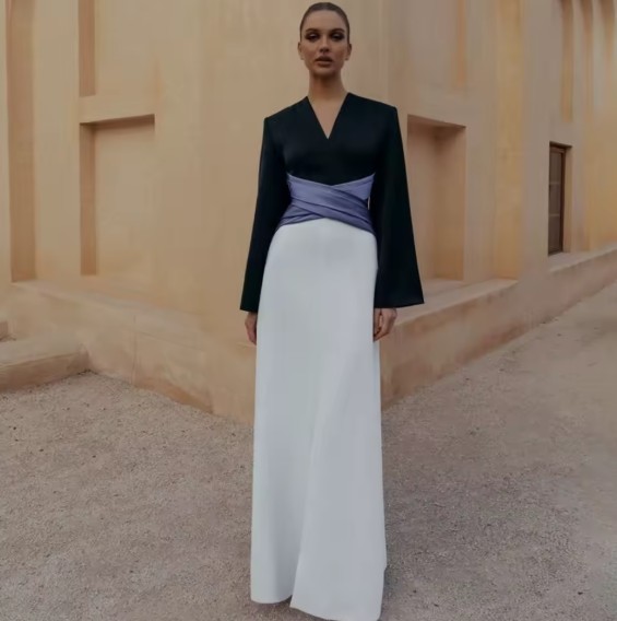 I-Linie Langarm Patchwork Abendkleid&nbsp;Eileen