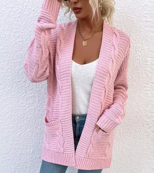 Kurze Damen Strickjacke Cardigan Eyvette mit Taschen&nbsp;Rosa