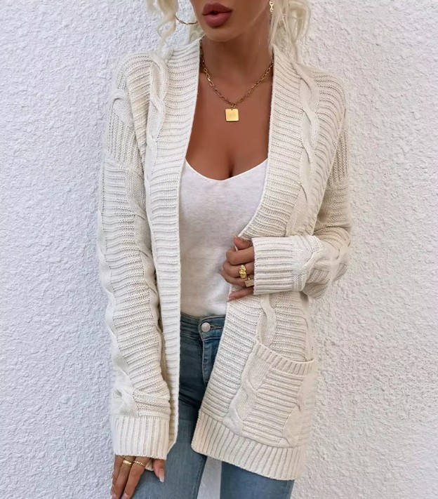 Kurze Damen Strickjacke Cardigan Eyvette mit Taschen&nbsp;Weiß