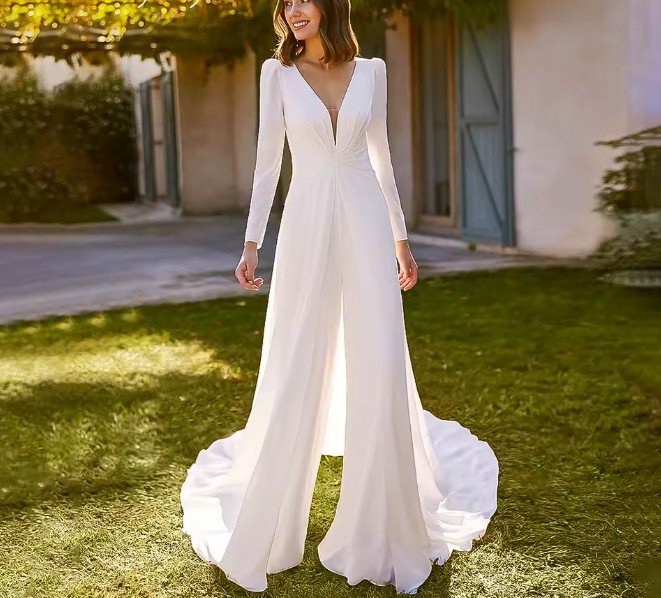 Langarm Chiffon Braut Overall Einteiler Ivy mit&nbsp;Schleppe