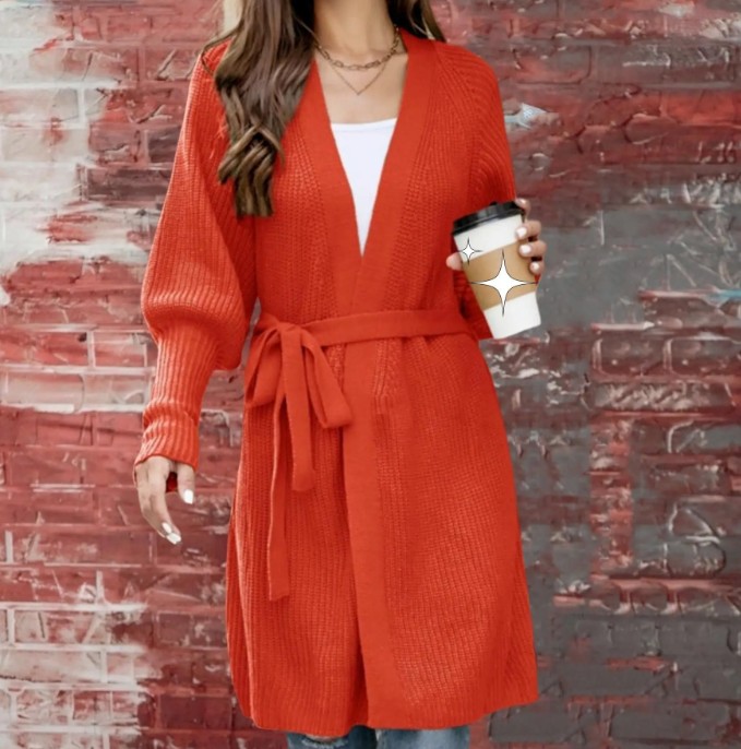 Langarm Damen Strickjacke Eike zum Binden in&nbsp;Orange