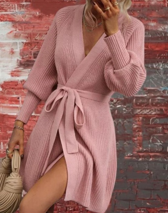 Langarm Damen Strickjacke Eike zum Binden in&nbsp;Rosa