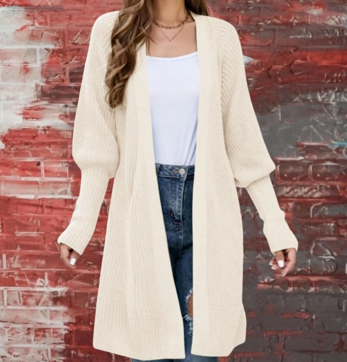 Langarm Damen Strickjacke Eike zum Binden in&nbsp;Weiß