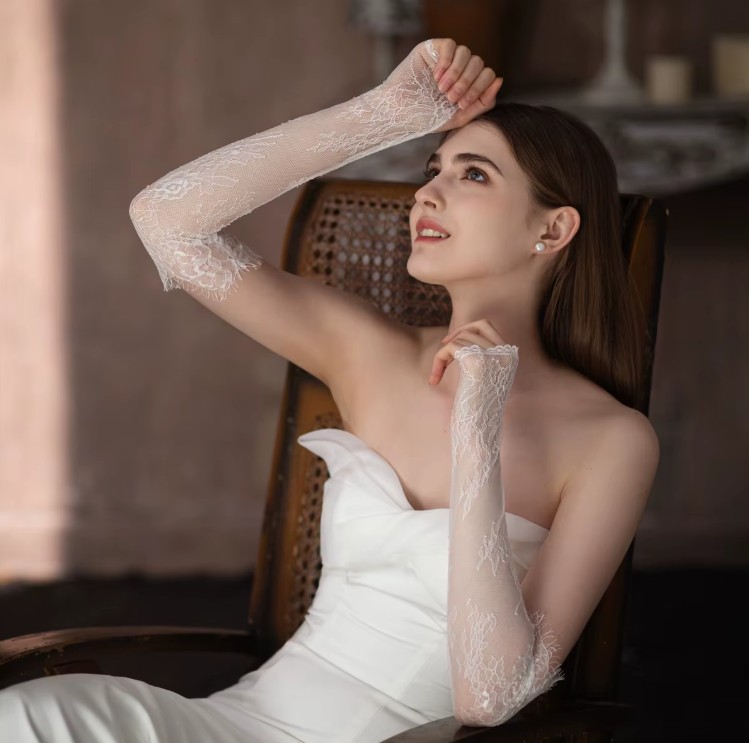 Lange Braut Handschuhe Fingerlos aus&nbsp;Spitze