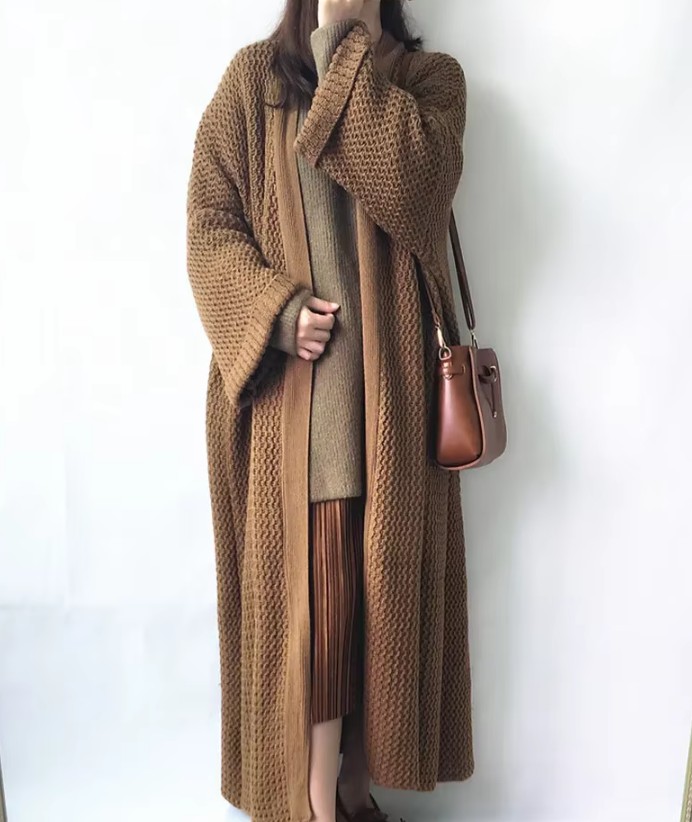 Lange Damen Woll Cardigan Strickjacke Emanuela Lang in&nbsp;Braun