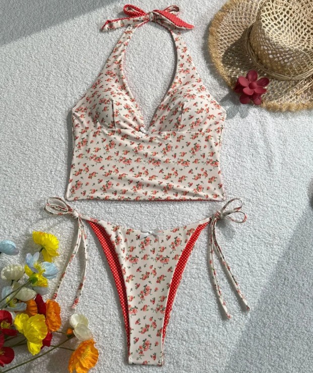 Neckholder Push-Up Bikini Rückenfrei mit&nbsp;Blumenmuster