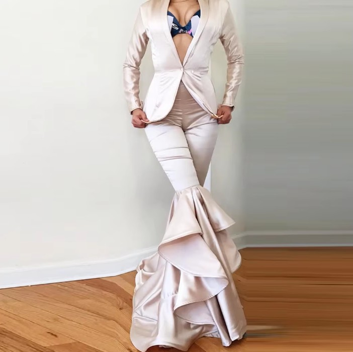 Satin Braut Outfit Hosenanzug mit Meerjungfrau&nbsp;Hose