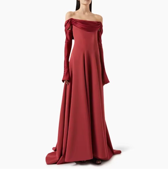 Schulterfreies A Linie Abendkleid Eleni Bodenlang in&nbsp;Dunkelrot