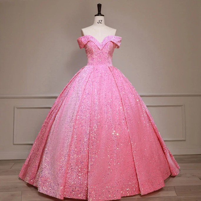Schulterfreies Glitzer Ballkleid Eluana in&nbsp;Rosa