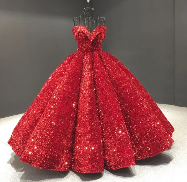 Schulterfreies Glitzer Ballkleid Eluana in&nbsp;Rot