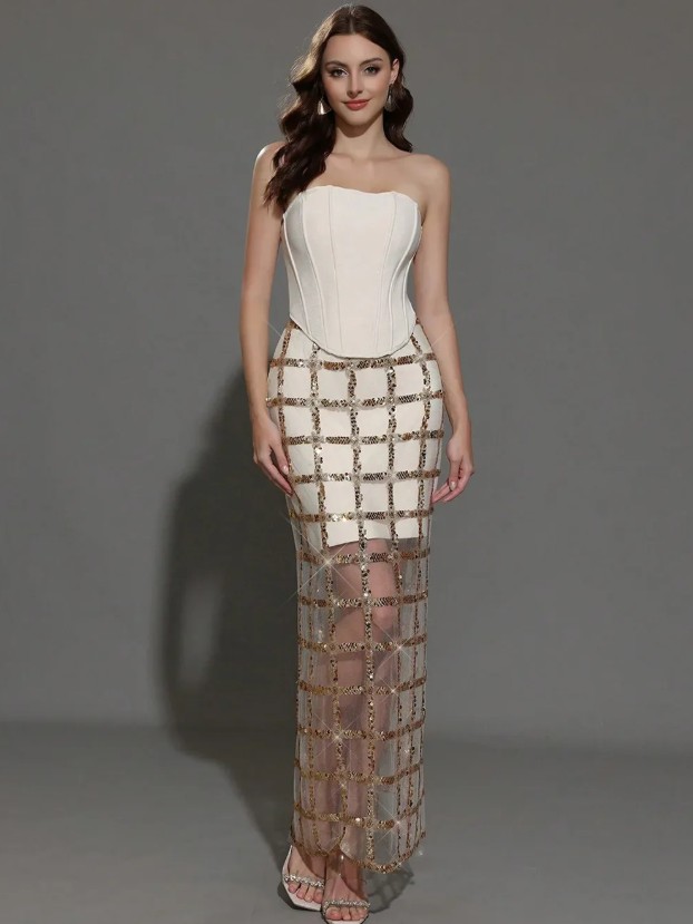 Schulterfreies I-Linie Standesamt Brautkleid Jeanne mit Pailletten&nbsp;Applikationen